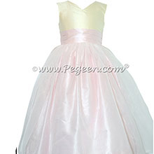 Silk FLOWER GIRL DRESSES Bisque and Peony Pink with a Tulle Skirt
