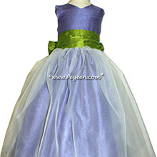 Periwinkle and Grass Green flower girl dress with 3/4 sleeves