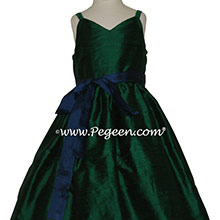 Forest Green and Navy Blue Spagetti strap jr bridesmaids dress