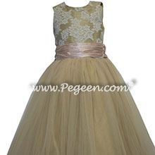 spun gold  and blush pink tulle junior bridesmaids dresses