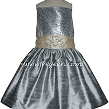 Silver Gray and Glitter Tulle Flower Girl Dresses Metallic Sparkle top