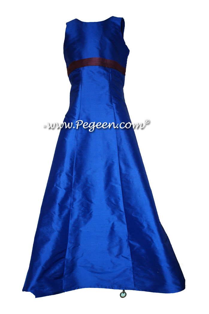 Sapphire and Deep Plum Silk Jr Bridesmaids Dress Style 305