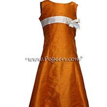 Tangerine and Antique White Silk Jr Bridesmaids Dress style 305 by Pegeen