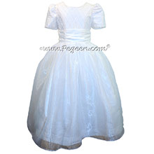 First Communion Dresses in Antique White With Silk Pintuck Trellis