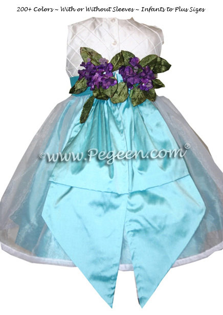 Ivory and pintuck silk with tiffany blue infant Flower Girl Dresses - Style 307