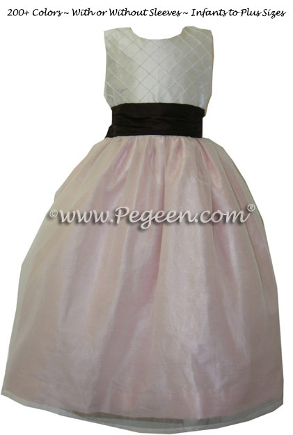 Petal Pink and Semi-Sweet Chocolate Brown Flower Girl Dresses Style 307