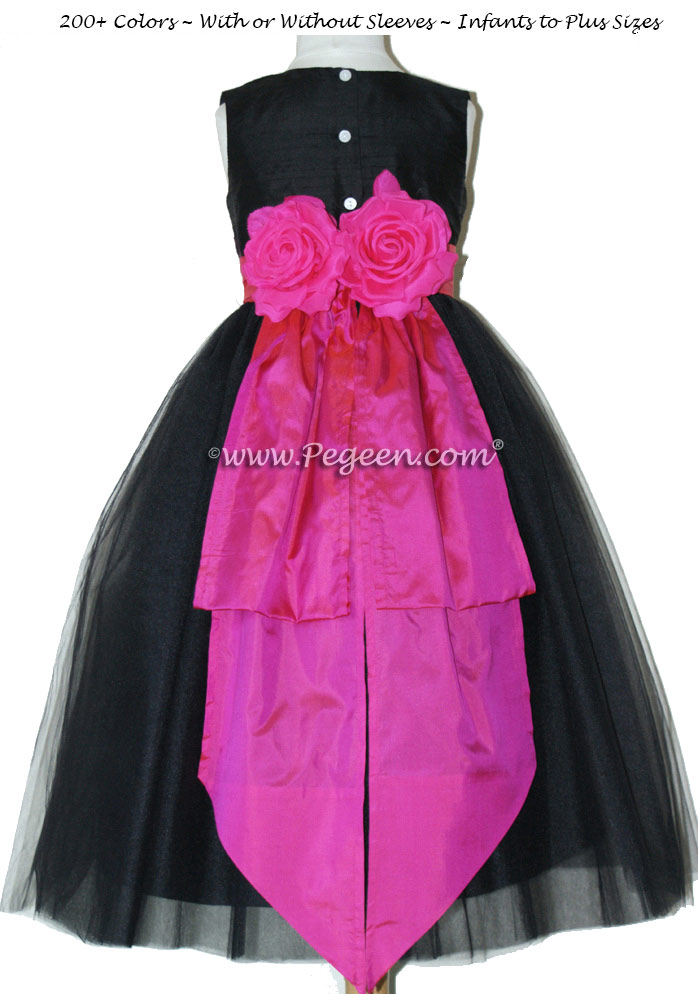 Tulle Jr Bridesmaids Dress in Black and cerise (hot pink) | Pegeen