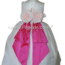 Antique White and Shock Pink CUSTOM FLOWER GIRL DRESSES BY PEGEEN