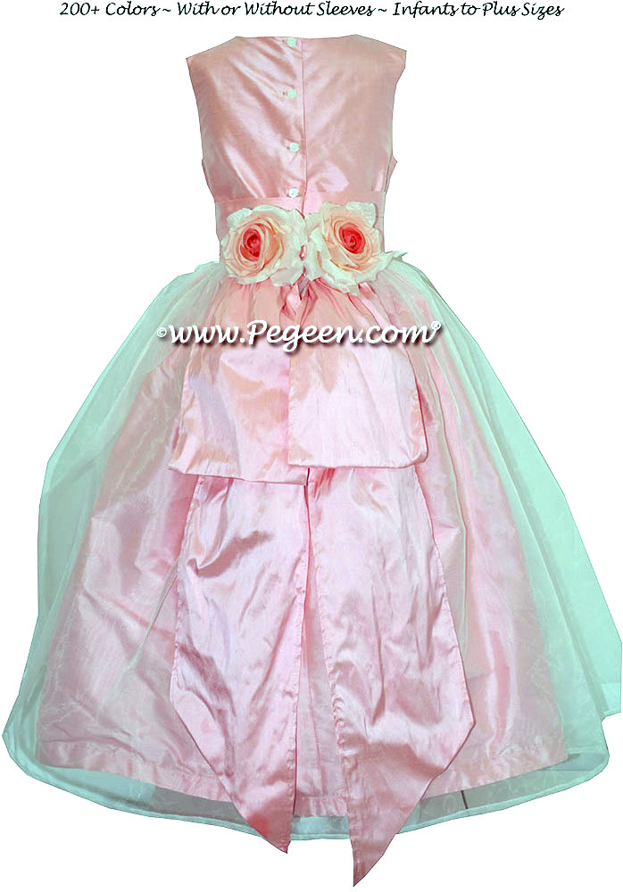 Custom Silk Blush Pink and Bubblegum Pink Tulle Flower Girl Dresses Classics 313