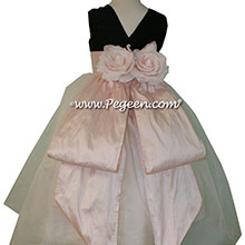 Custom Black and Baby Pink silk Organza Flower Girl Dresses
