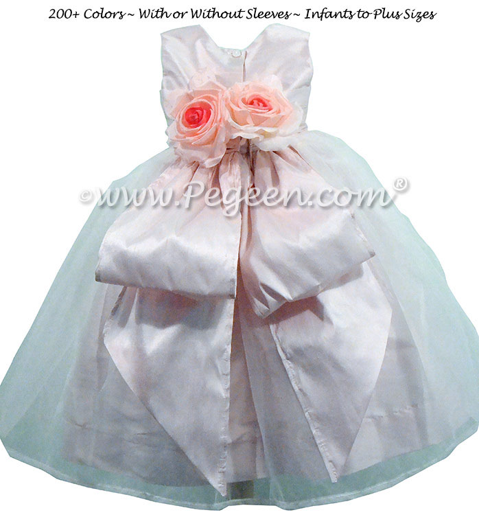 Custom Flower Girl Dress in White and Petal Pink and Silk Organza | Pegeen