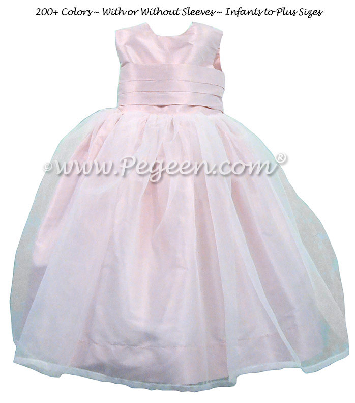 Custom Flower Girl Dress in White and Petal Pink and Silk Organza | Pegeen