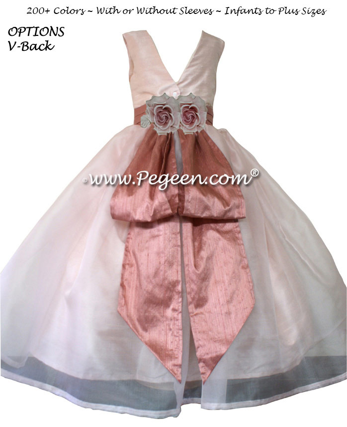 Flower Girl Dress in Blush and Rum Pink silk Organza Style 313 | Pegeen