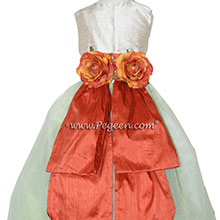 TOFFEE, VINE (GREEN) AND AUTUMN (ORANGE) Silk Flower Girl Dresses by PEGEEN