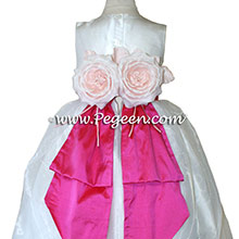Antique White and shoch pink silAntique White and Shock Pink CUSTOM Flower Girl Dresses BY PEGEEN