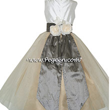 Wolf Gray and Spun Gold TULLE CUSTOM Flower Girl Dresses BY PEGEEN