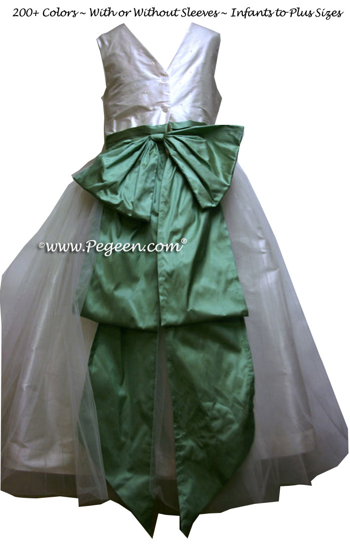 Sequin silk and celedon SILK ORGANZA FLOWER GIRL DRESSES