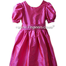 Shock pink silk flower girl dresses with puff sleeves style 318 by Pegeen