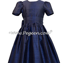 Navy Blue Silk Flower Girl Dresses style 318 by Pegeen