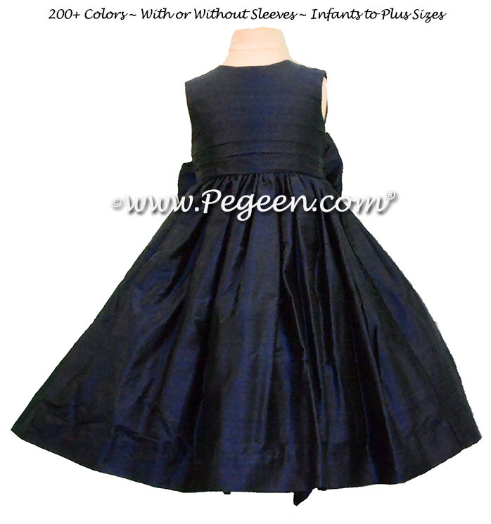 Custom Navy Blue flower girl dress in silk Classic Style 318