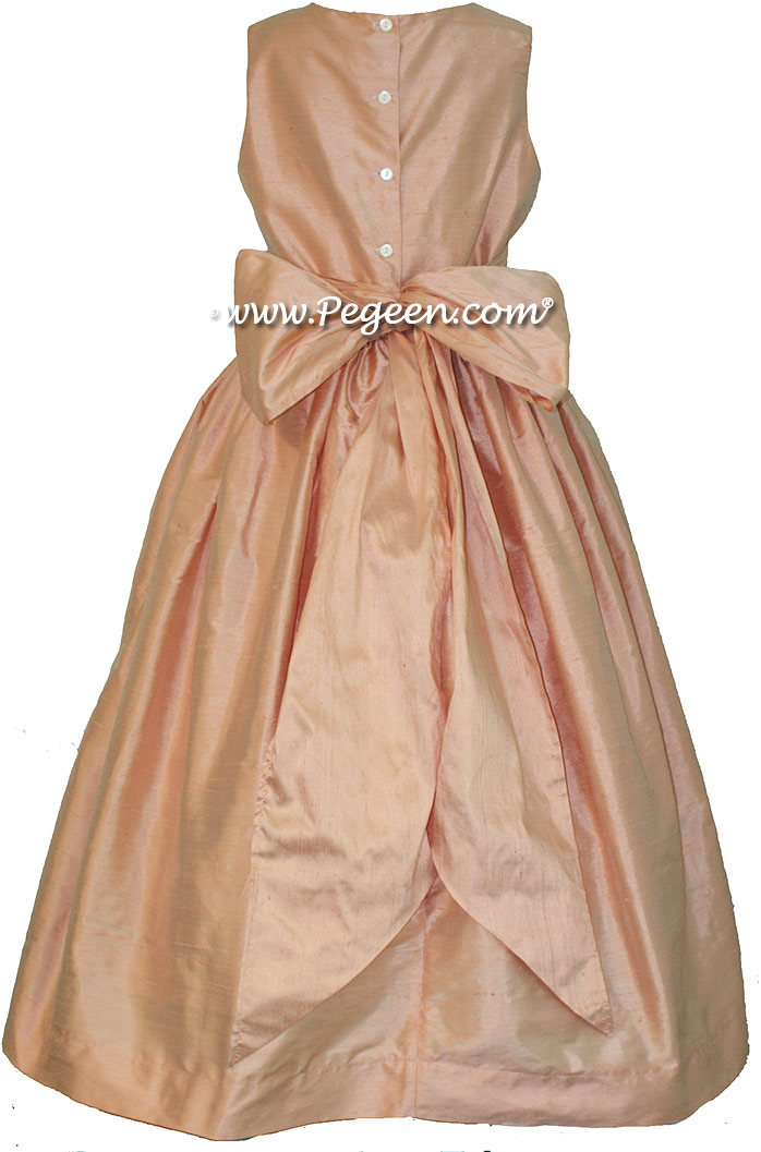 Custom Peach flower girl dress in silk Classic Style 318