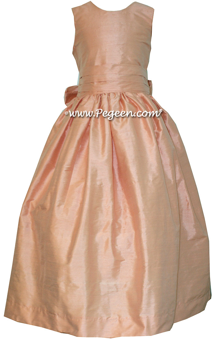 Custom Peach flower girl dress in silk Classic Style 318