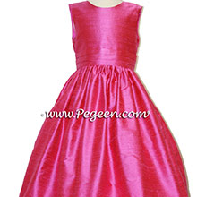shcok pink silk flower girl dresses