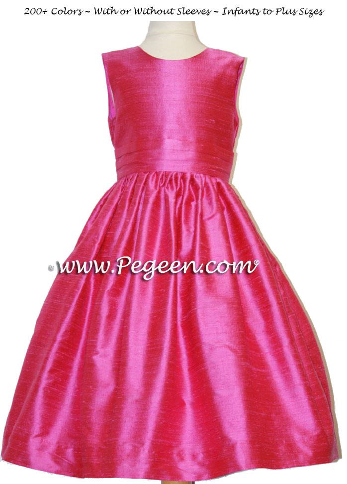 Custom flower girl dress in shock pink silk Classic Style 318 | Pegeen