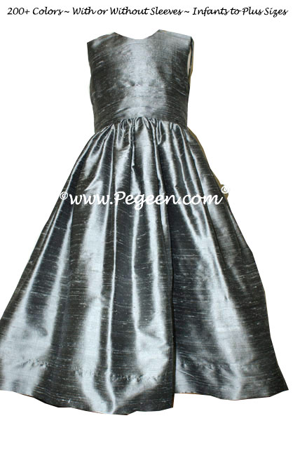 Custom Silver Gray flower girl dress in silk Classic Style 318