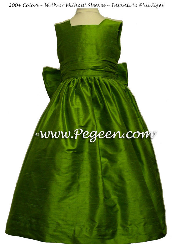 Custom silk flower girl dresses in grass green from the Classic Collection