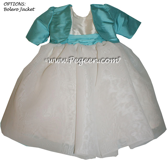 Bahama Breeze (aqua) and Antique White Infant Flower Girl Dress Style 326