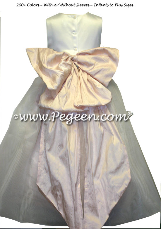 Blush Pink and White Satin Flower Girl Dress with Cinderella Bow