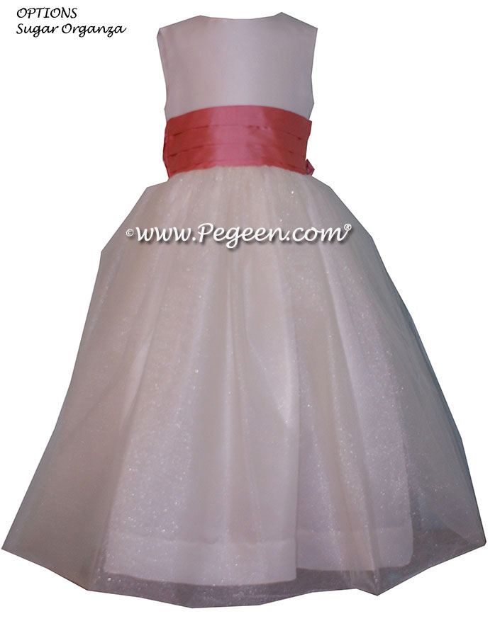 Flower Girl Dresses in New Ivory and Coral Rose