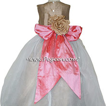 Flower Girl Dresses in Gumdrop Pink and Antigua Taupe