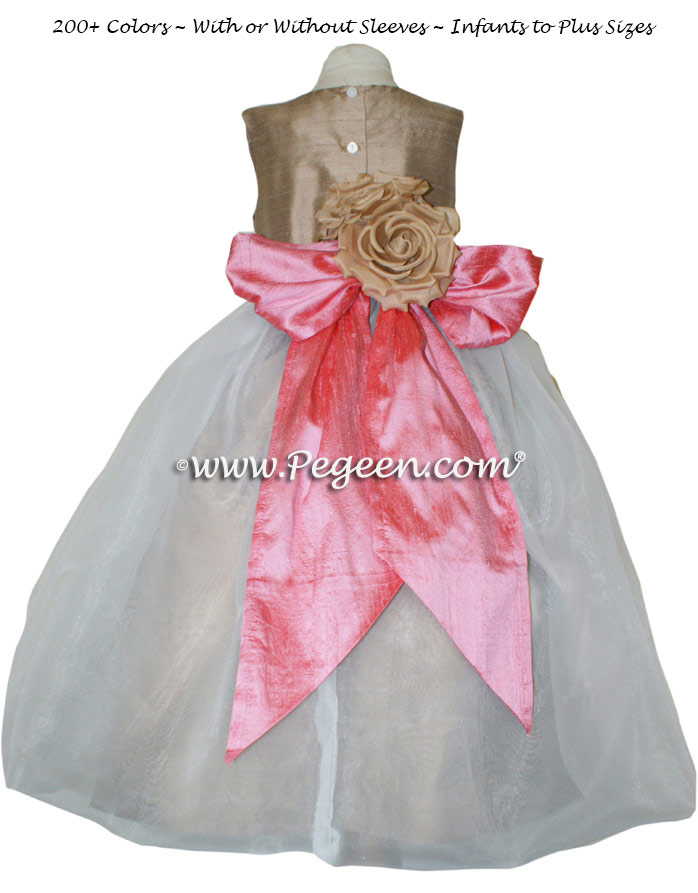 Flower Girl Dresses Style 802 in Gumdrop Pink and Antigua Taupe