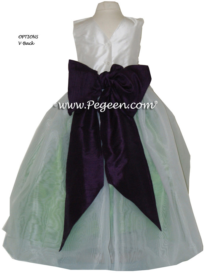 Keylime Green and Deep Plum Sash Custom Flower Girl Dresses