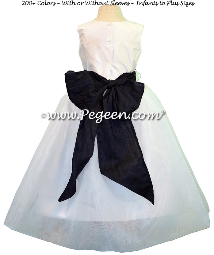 Flower Girl Dresses in Navy Blue and Antique White Silk Style 326 by Pegeen