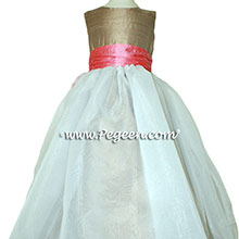 Flower Girl Dresses in Gumdrop Pink and Antigua Taupe