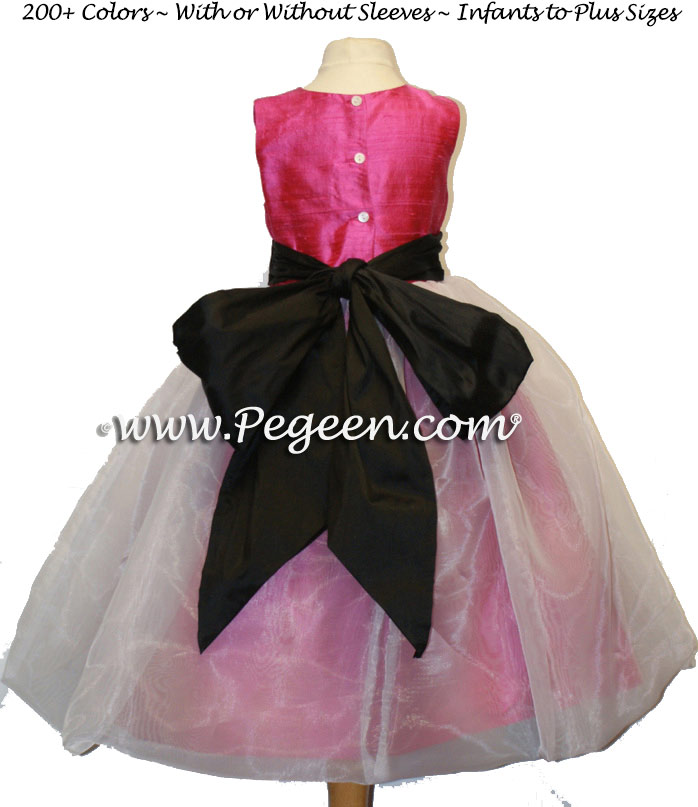 Shock Pink, Black and Ivory Flower Girl Dresses Classic Style 326