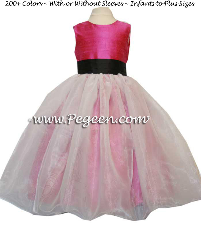 Shock Pink, Black and Ivory Flower Girl Dresses Classic Style 326