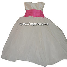 Cerise (hot pink) and New Ivory Silk and Organza Flower Girl Dress style 326