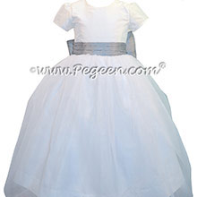 Antique White and Silver Gray silk Tulle Custom Flower Girl Dress Style 326
