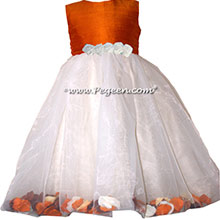 Orange silk with petals and tulle flower girl dresses