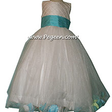 Bahama Breeze FLOWER GIRL DRESSES with TULLE WITH PINTUCK TRELLIS - style 333 by pegeen