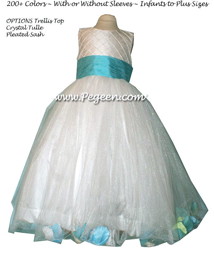 Flower Girl Dress with Tulle - Style 333 Bahama Breeze, Lime Green petals | Pegeen