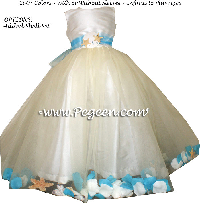Tiffany Blue ballerina style Flower Girl Dresses with sea shell in her tulle