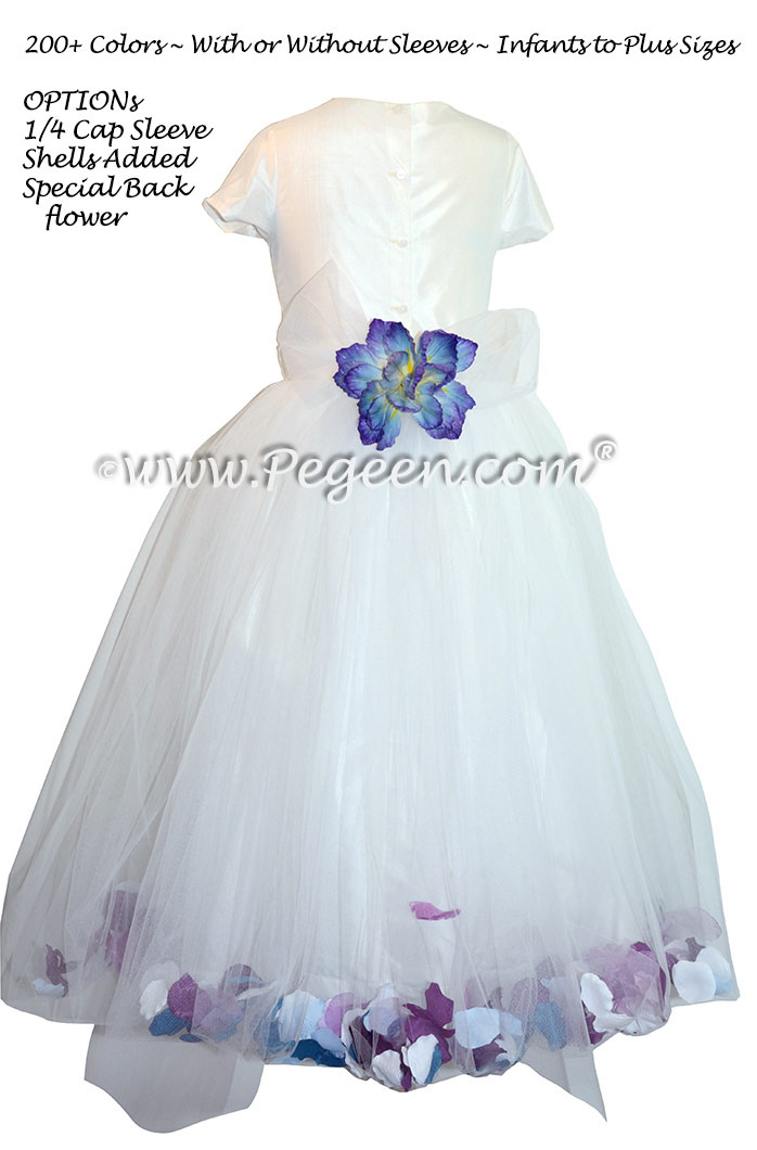 Flower Girl Dresses in Antique White with Petals and Sea Shells | Pegeen