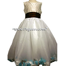 chocolate brown and tiffany petal flower girl dresses