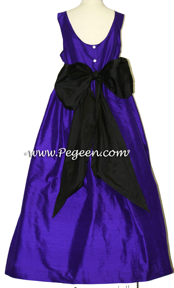 Silk Flower Girl Dresses in Royal Purple and Black -  Classic Style 388