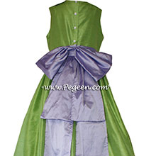 Apple Green and Wisteria Silk Flower Girl Dresses Style 345